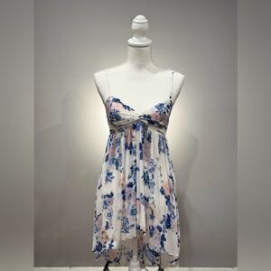 White Free People Floral Tunic Top Size S EUC